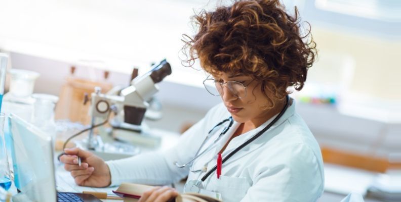 Nursing Student Studying in Lab